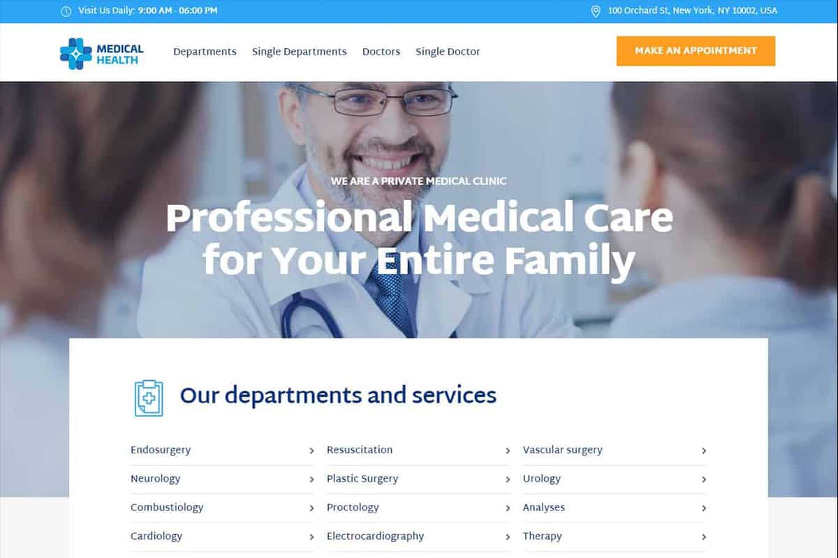 medical appointment web design demo banner