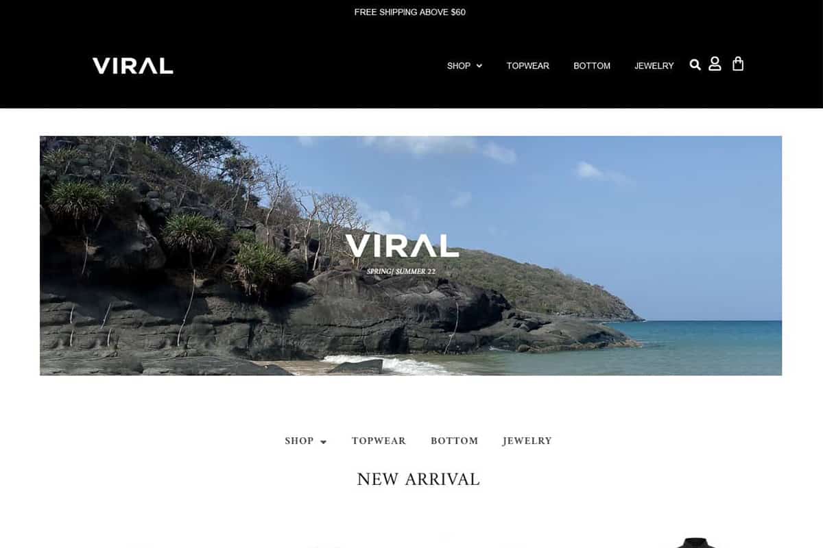 viral clothing home page layout
