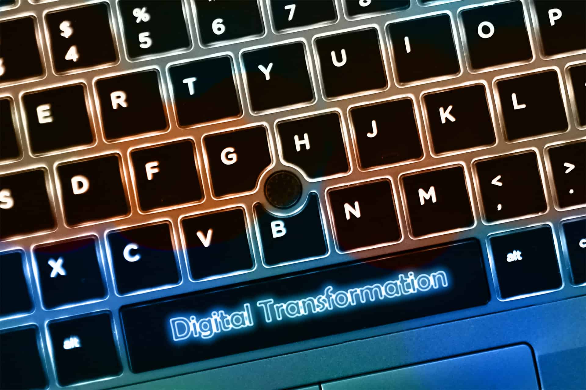 a keyboard with the word digital transformation