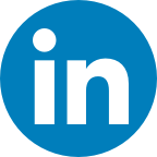 The image prominently features the LinkedIn logo: a white "in" set against a blue circular background. Thank you for your attention.