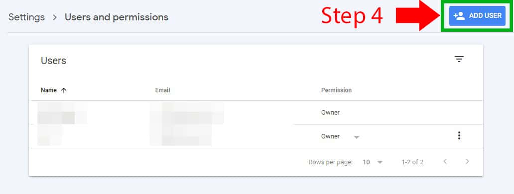 step 4 on how to add user to google search console