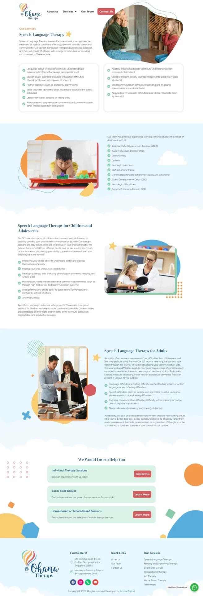 Ohana Therapy Speech therapy page design