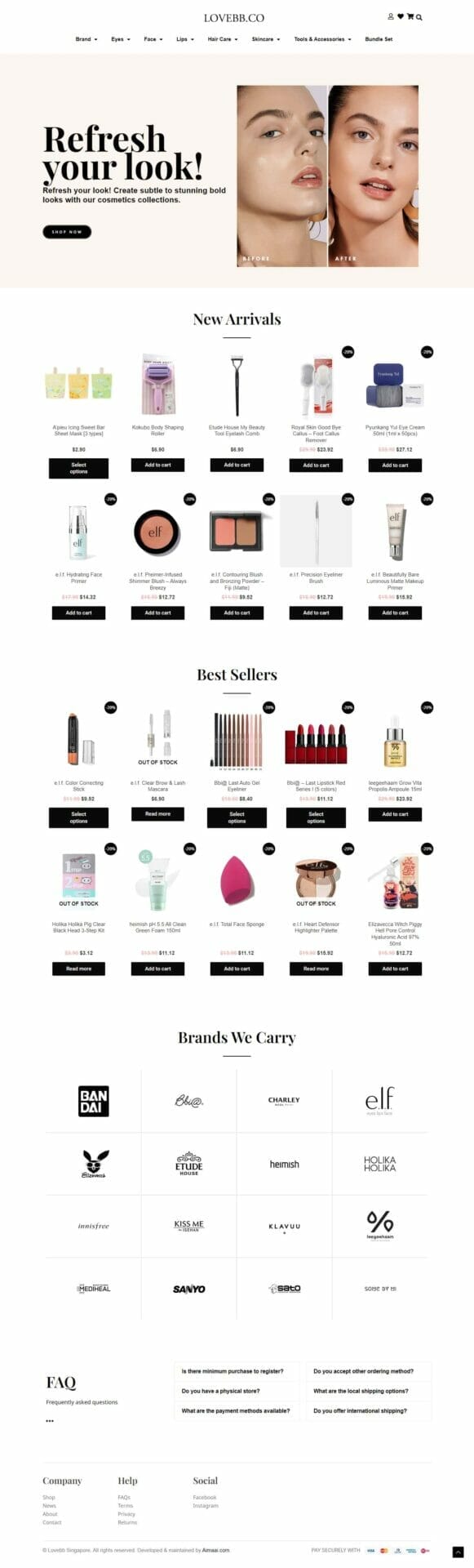 The web design of an online beauty store.