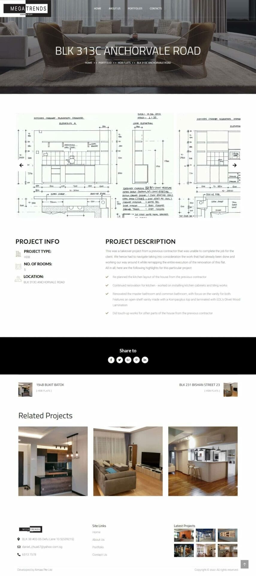 A WordPress website design for a construction company that includes web consultation and template-based web development.