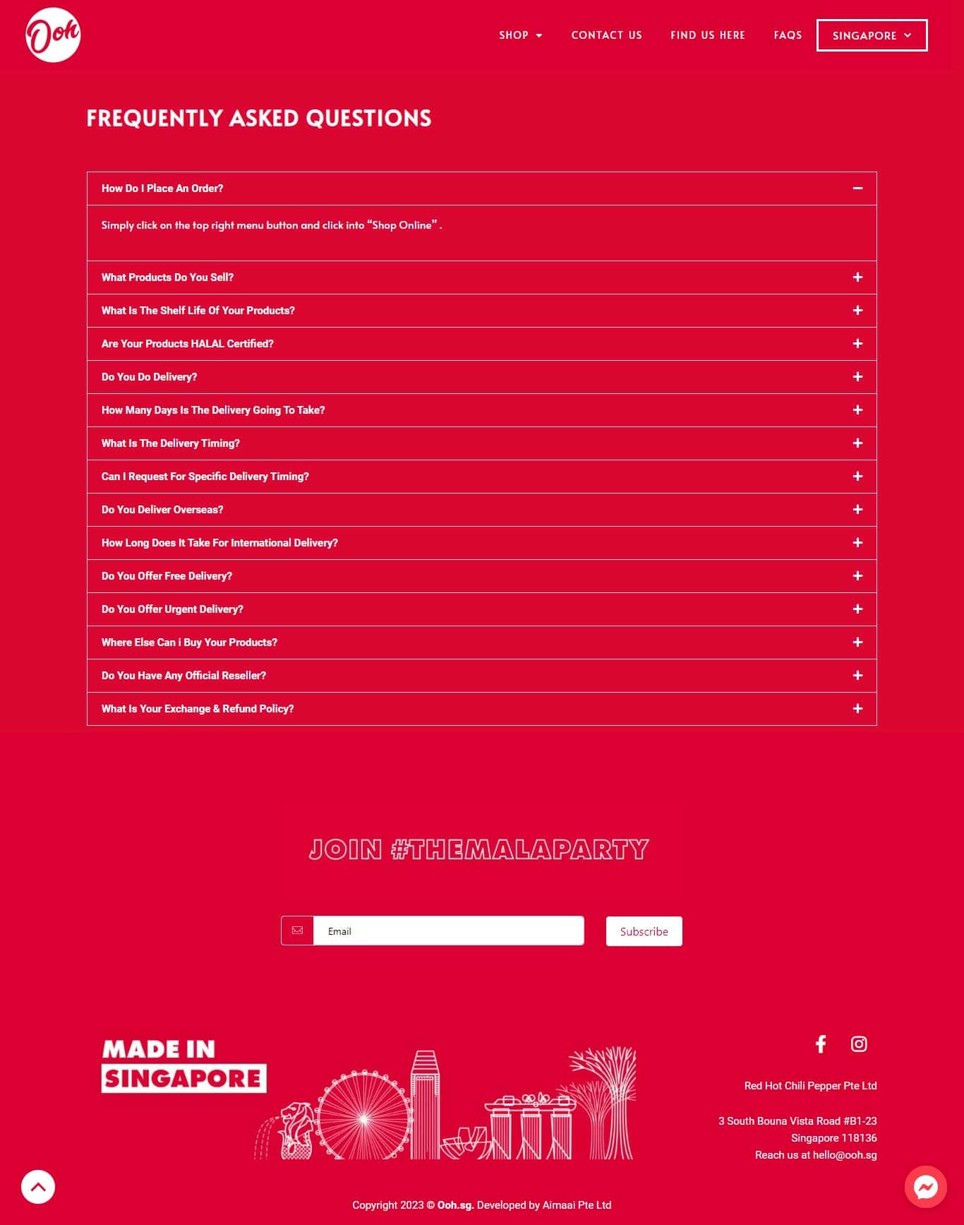The WordPress homepage of a website with a red background.