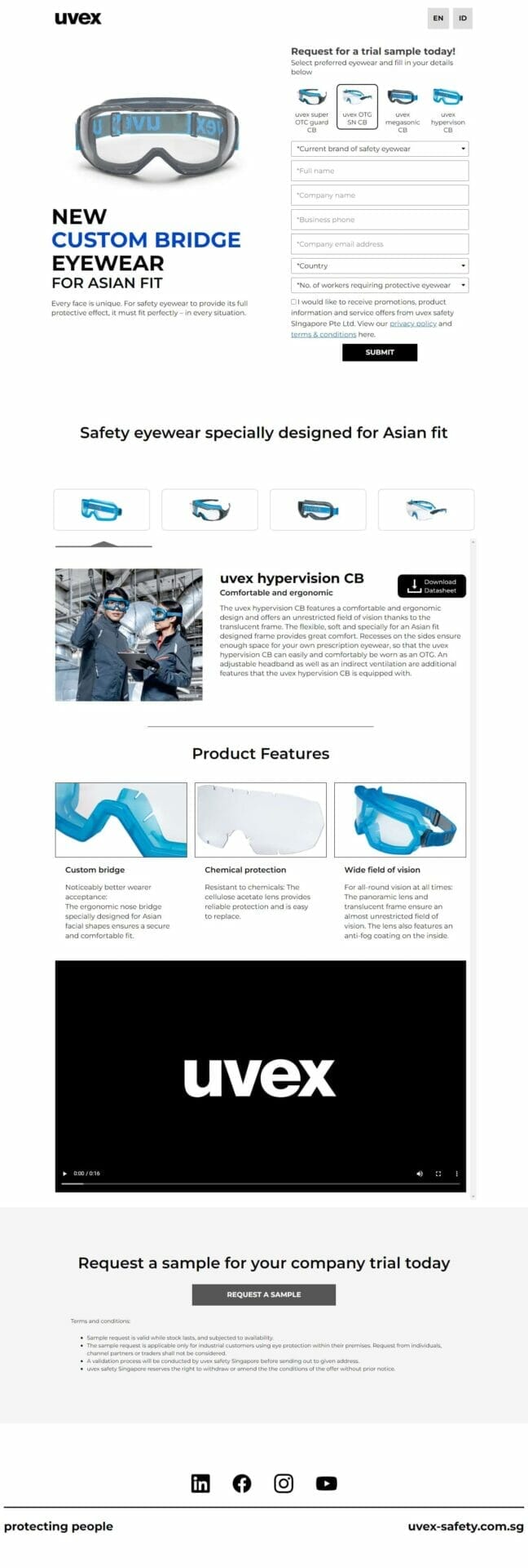A WordPress website design for Livex goggles, specializing in web development for safety gears.