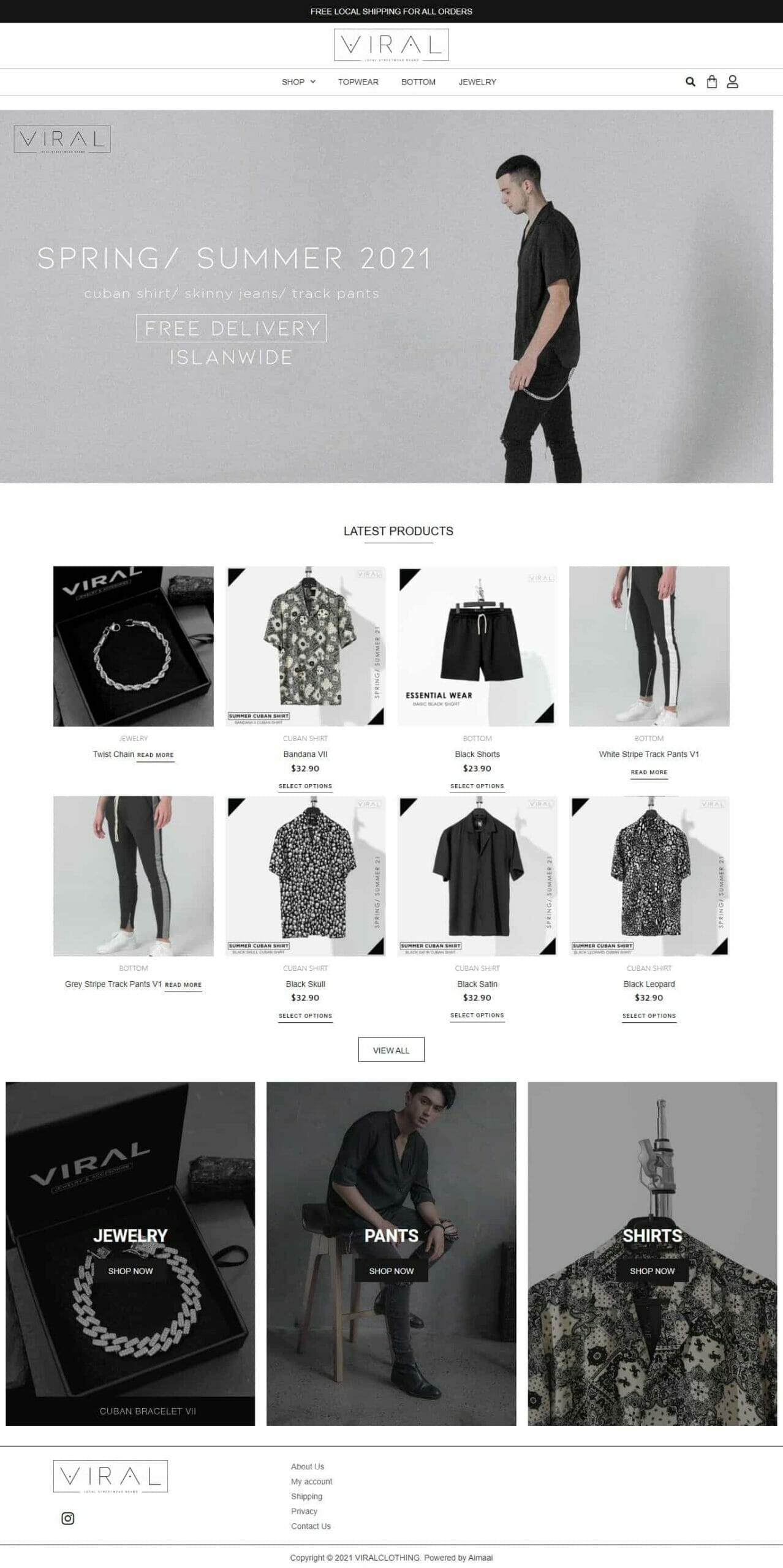 The online store for a men's clothing apparel, featuring a template-based web development.