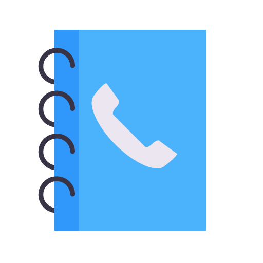 blue notebook, phone icon