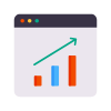 An icon of a graph with upward trending bars in red, blue, and orange features prominently within the ha-megamenu-content interface, complemented by a green arrow pointing upwards.